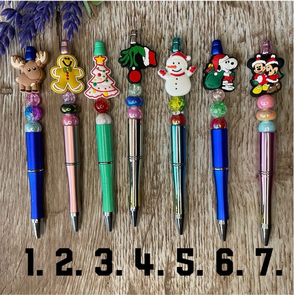 Handcrafted Christmas Pens Beaded Unique Artisan Gifts Office Accessories - Picture 1 of 9